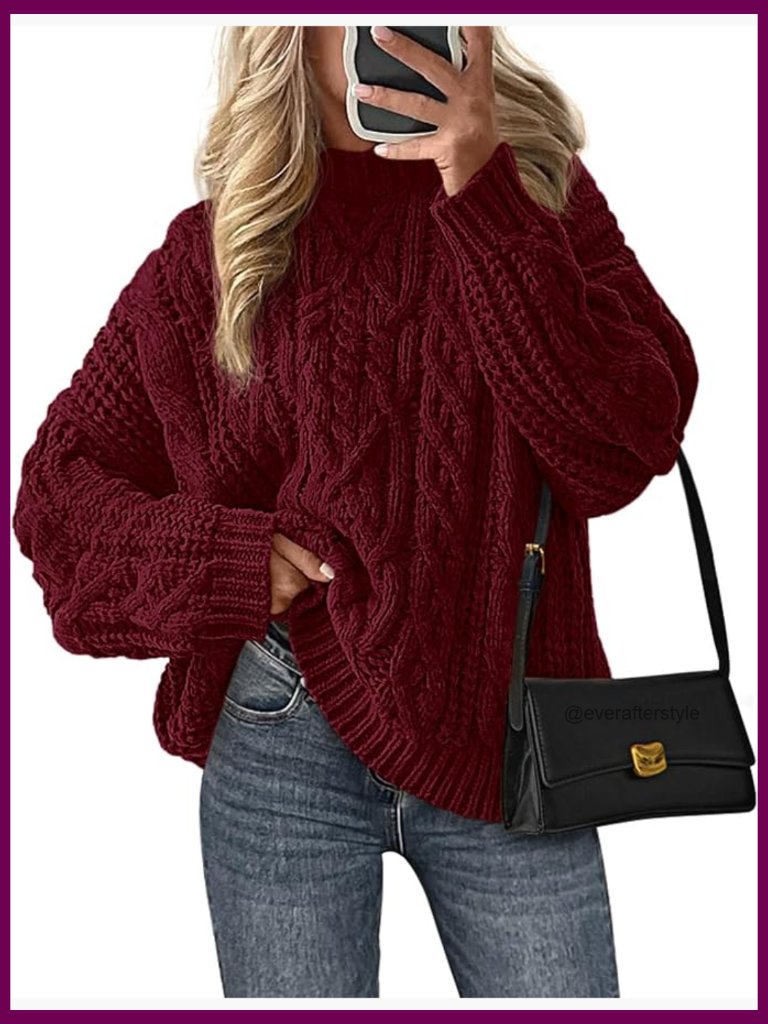 Oversized Chunky Cable Knit Pullover Sweater Crewneck Long Sleeve